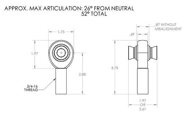 Qa1 NFL12, Female Rod End Nylon/ptfe Left-hand 3/4-16, 20F910